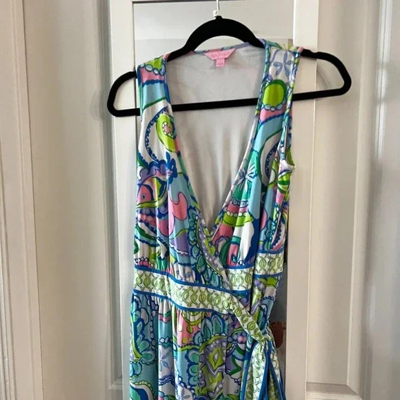 Lilly Pulitzer Bellina Maxi Wrap Dress Size Small Color Blue White - Picture 3 of 5